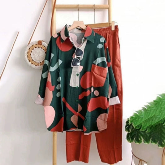 Casual Colorblock Printed Shirt & Pant for Women