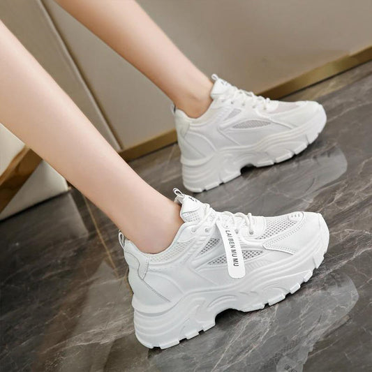 Thick Sole Height Increasing Solid Color Breathable Sneakers for Women