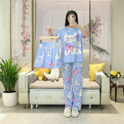 Three In One Fashion T-shirt Shorts Pajama for Ladies