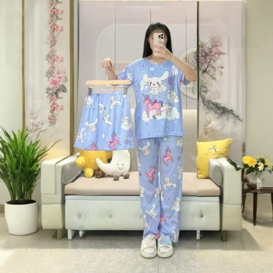 Three In One Fashion T-shirt Shorts Pajama for Ladies