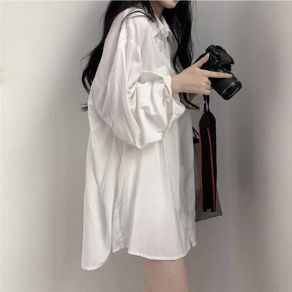 Korean Oversized Full Sleeve Solid Pattern Shirt for Women