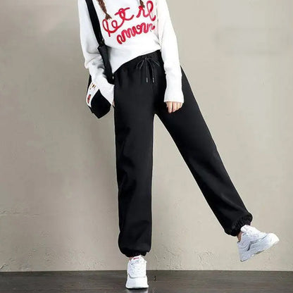 Plain Solid Color Regular Fit Casual Ankle Banded Long Pants for Girls