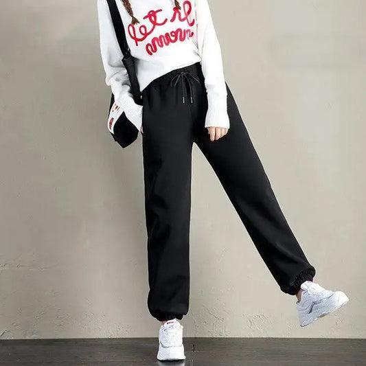 Plain Solid Color Regular Fit Casual Ankle Banded Long Pants for Girls