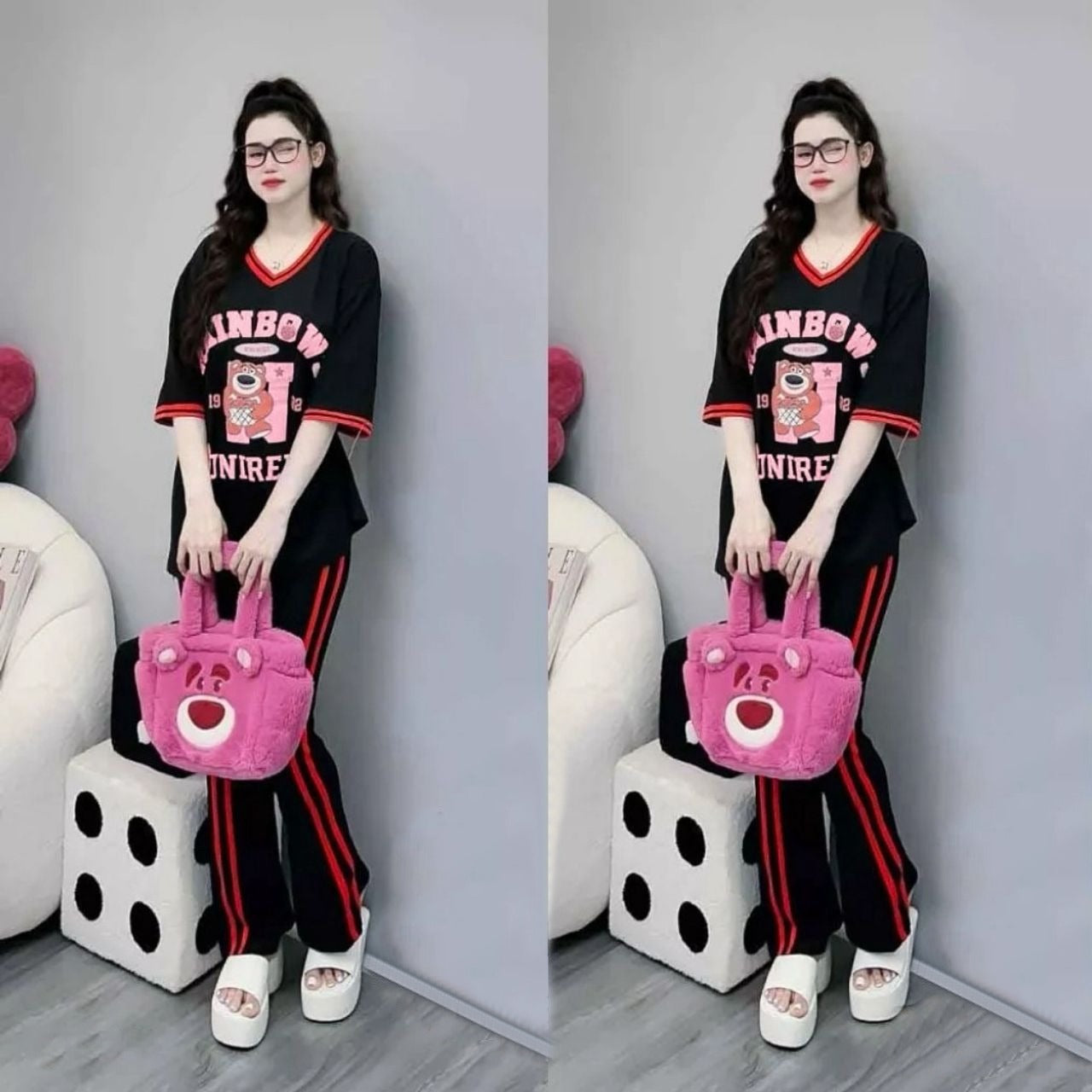 Short Sleeve Fashion Printed Pattern T-shirt & Pants for Women