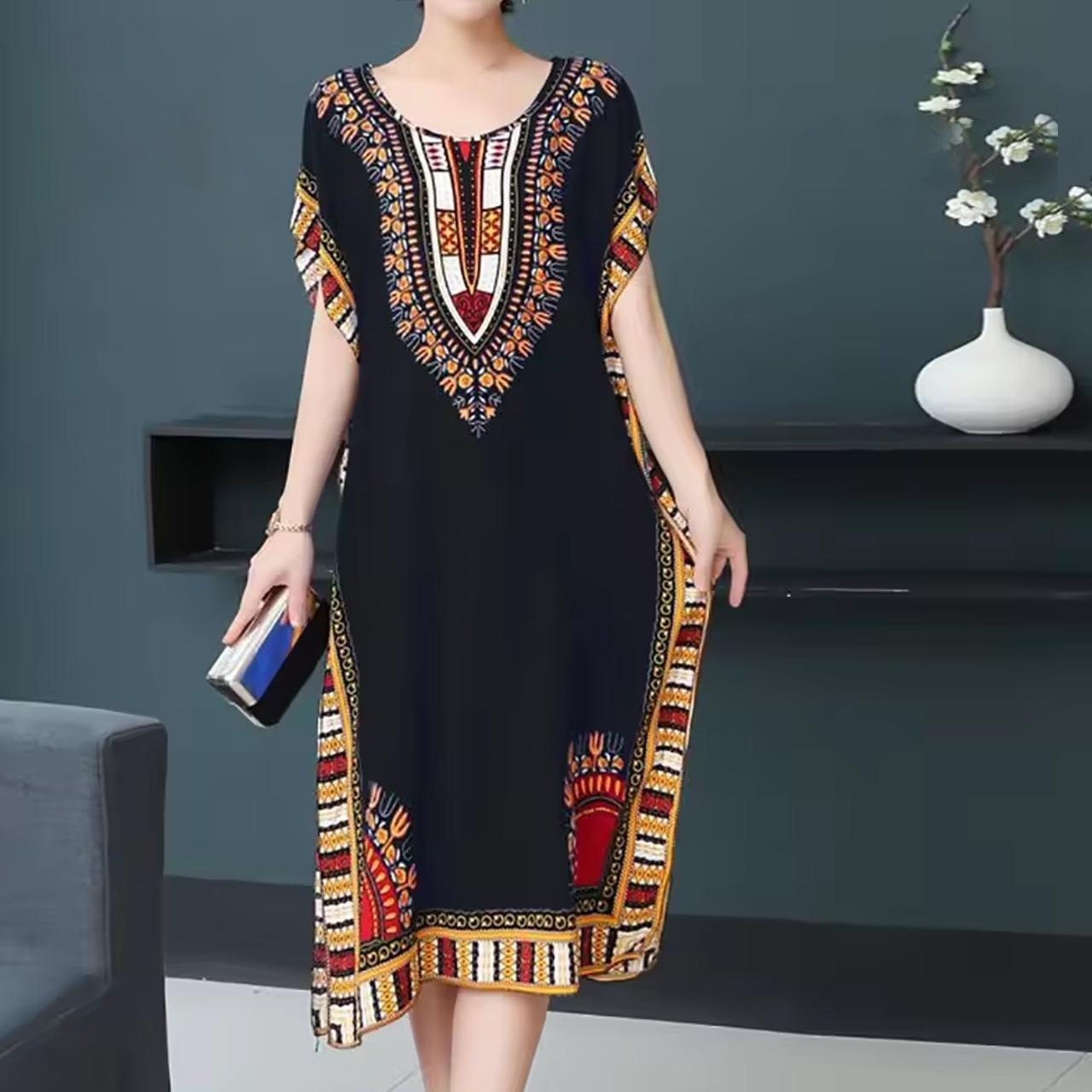 Tribal Print Fashion Short Sleeve Dress for Women