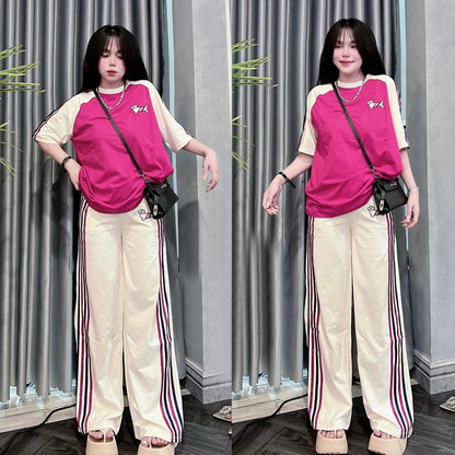 Dual Color Fashion Short Sleeve T-shirt & Pant for Women