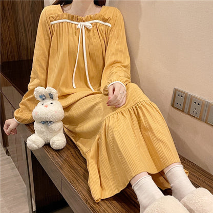 Spring Autumn Fashion Solid Color Night Wear Gown for Women