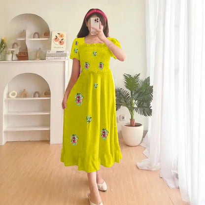 Trendy Printed Flower Midi Style Dress for Women
