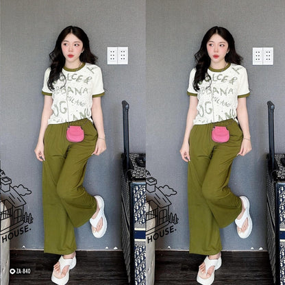 Latest Summer Printed Fashion Short Sleeve T-shirt & Pants for Women