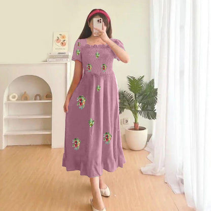 Trendy Printed Flower Midi Style Dress for Women