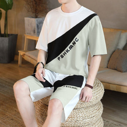 New Korean Style Dual Color Printed T-Shirt & Shorts for Men