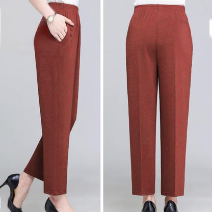 Elastic Waist Solid Color Straight Leg Pant for Women