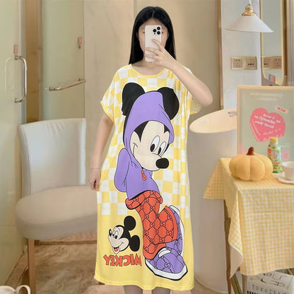 Cartoon Printed Round Neck Fashion Long Top for Ladies