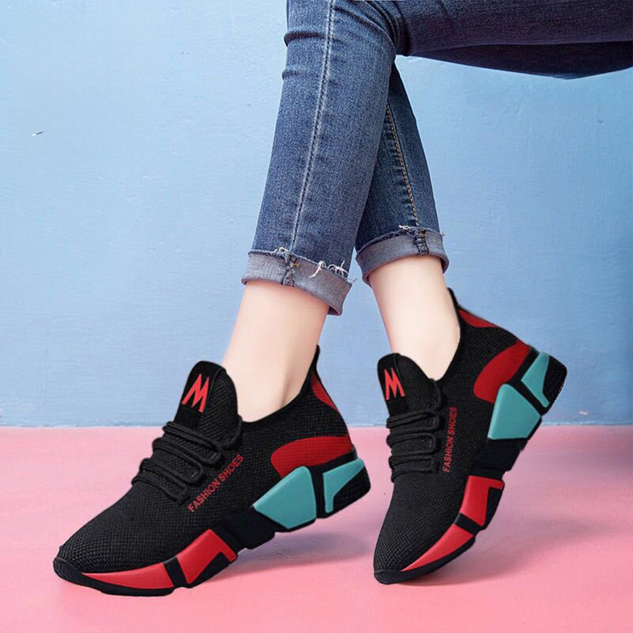 Korean Style Block Multicolor Pattern Casual Sports Shoes for Women
