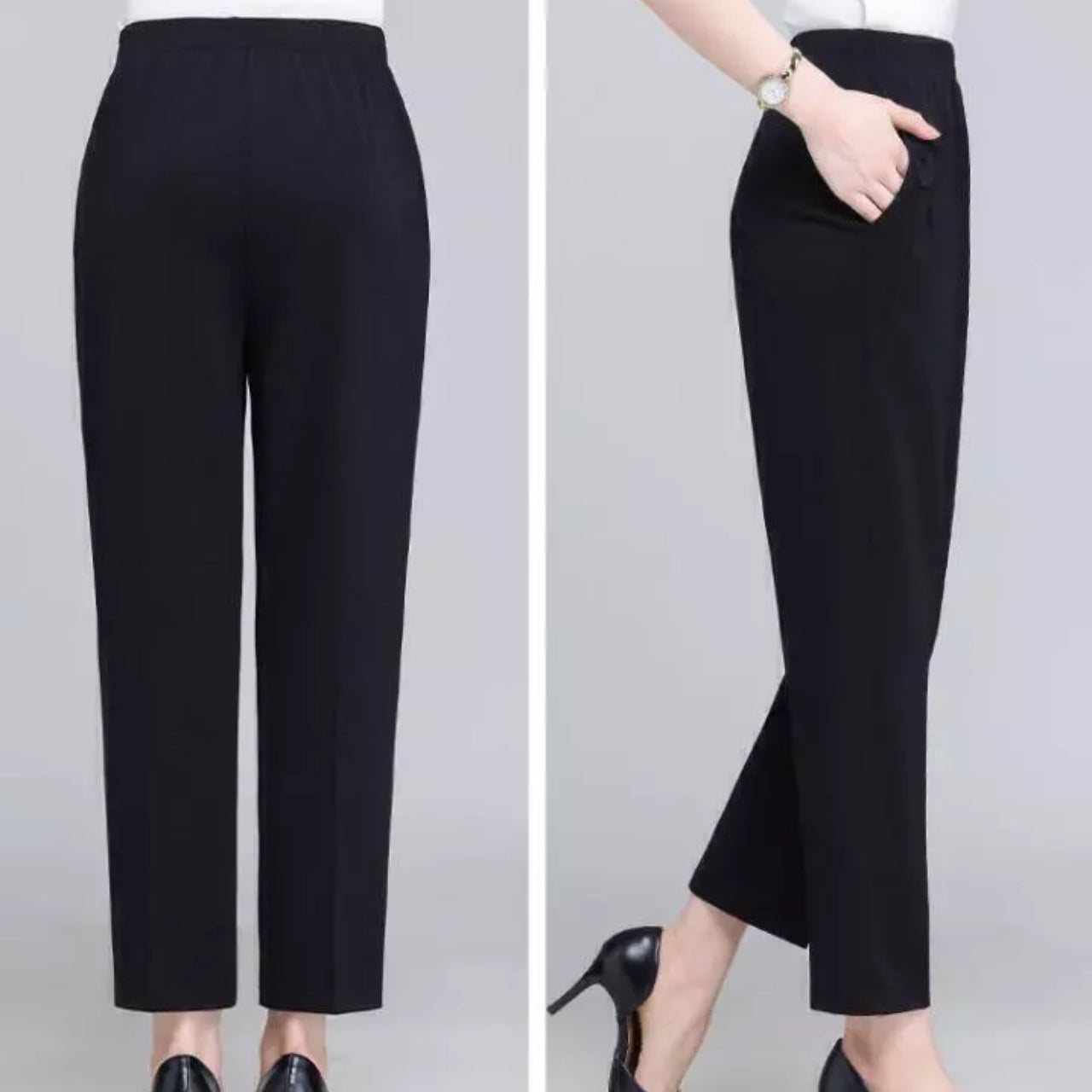 Elastic Waist Solid Color Straight Leg Pant for Women