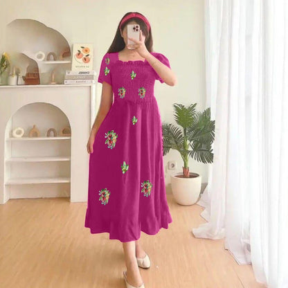 Trendy Printed Flower Midi Style Dress for Women