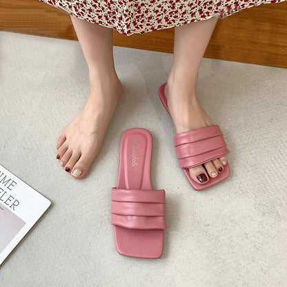 Solid Color Flat Style Open Slide Flip Flops for Girls