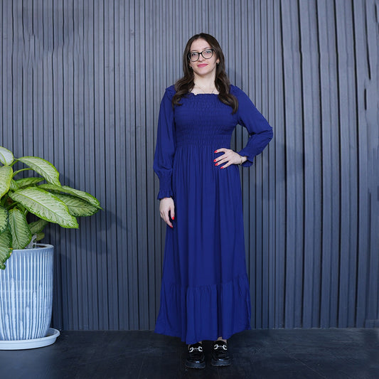 Solid Color Full Sleeve Square Neck Long Gown Dress for Women