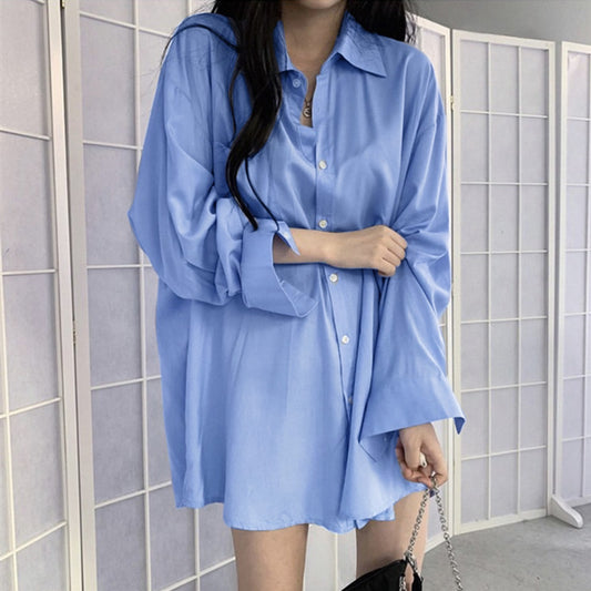 Korean Oversized Full Sleeve Solid Pattern Shirt for Women