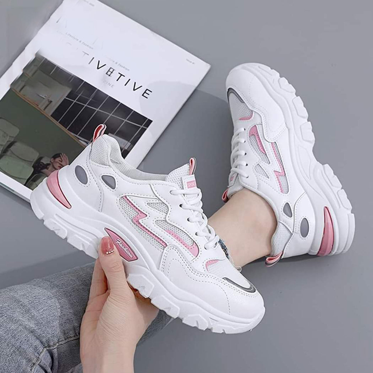 Trainer Color Block Pattern Casual Sneaker Shoes for Women