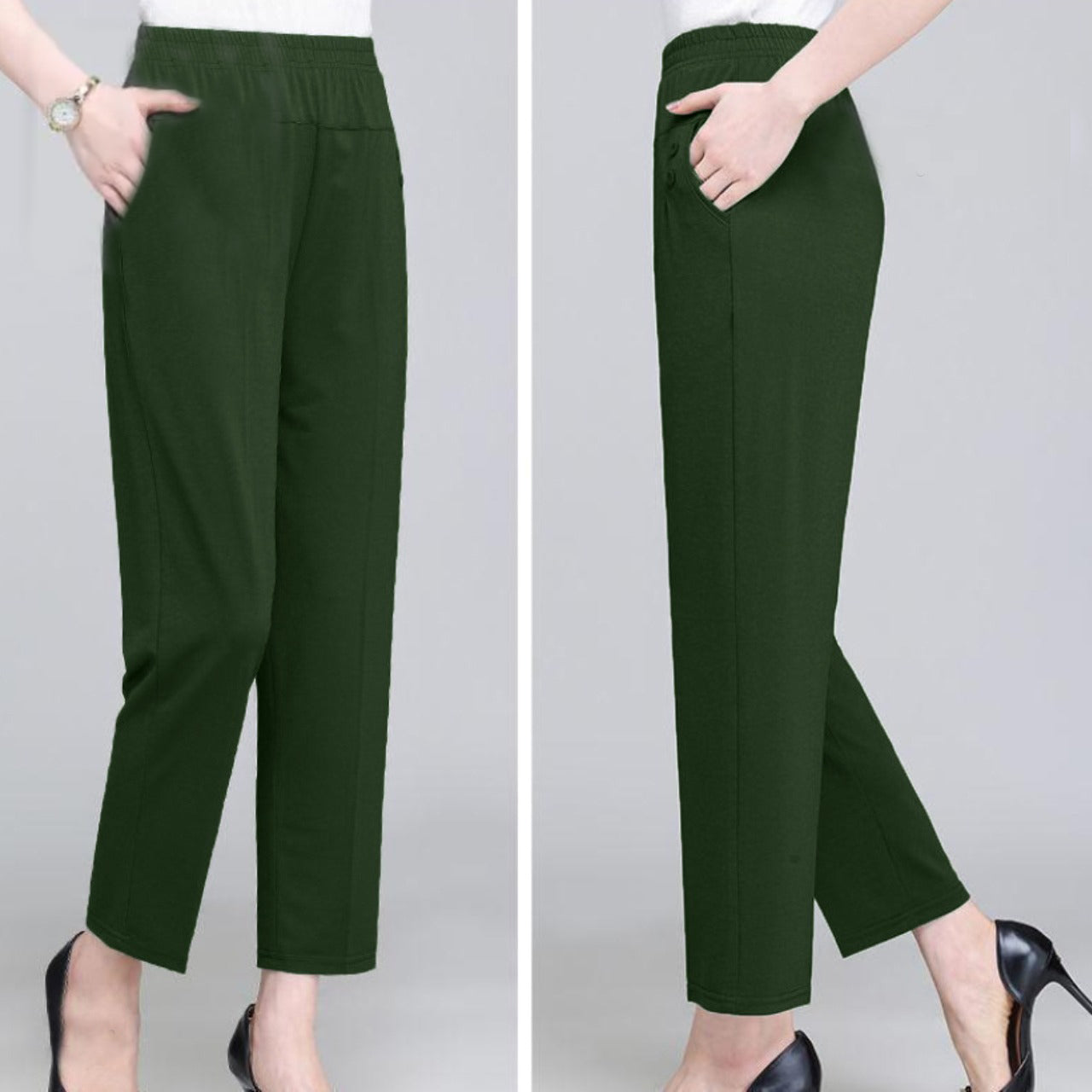 Elastic Waist Solid Color Straight Leg Pant for Women