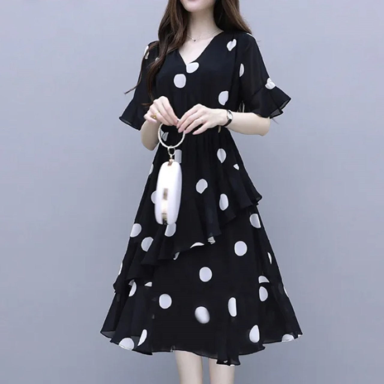Polka Dot Printed Fashion Short Sleeve Dress for Women