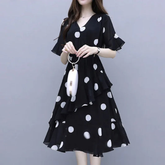 Polka Dot Printed Fashion Short Sleeve Dress for Women