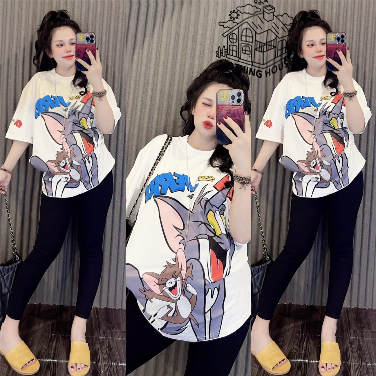 Cartoon Tom Printed T-shirt & Pants for Women
