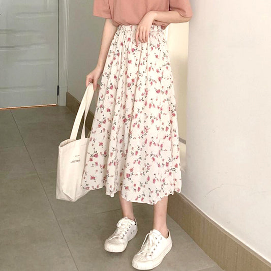 High Waist Casual Floral A Line Midi Skirt for Girls