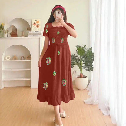 Trendy Printed Flower Midi Style Dress for Women