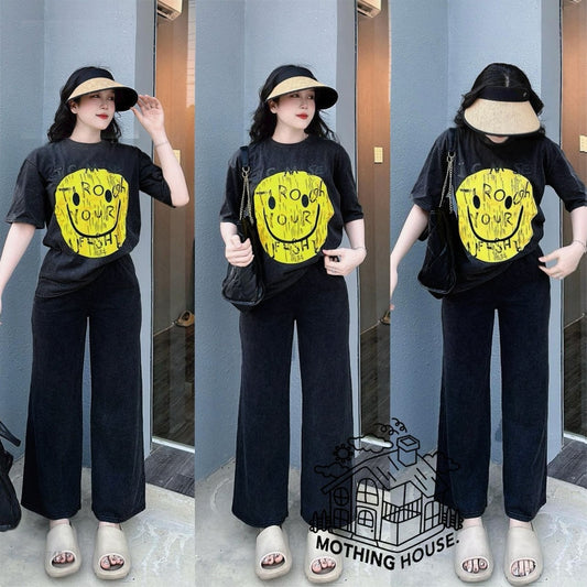 Smile Printed Fashion Nightwear T-shirt & Pants for Women