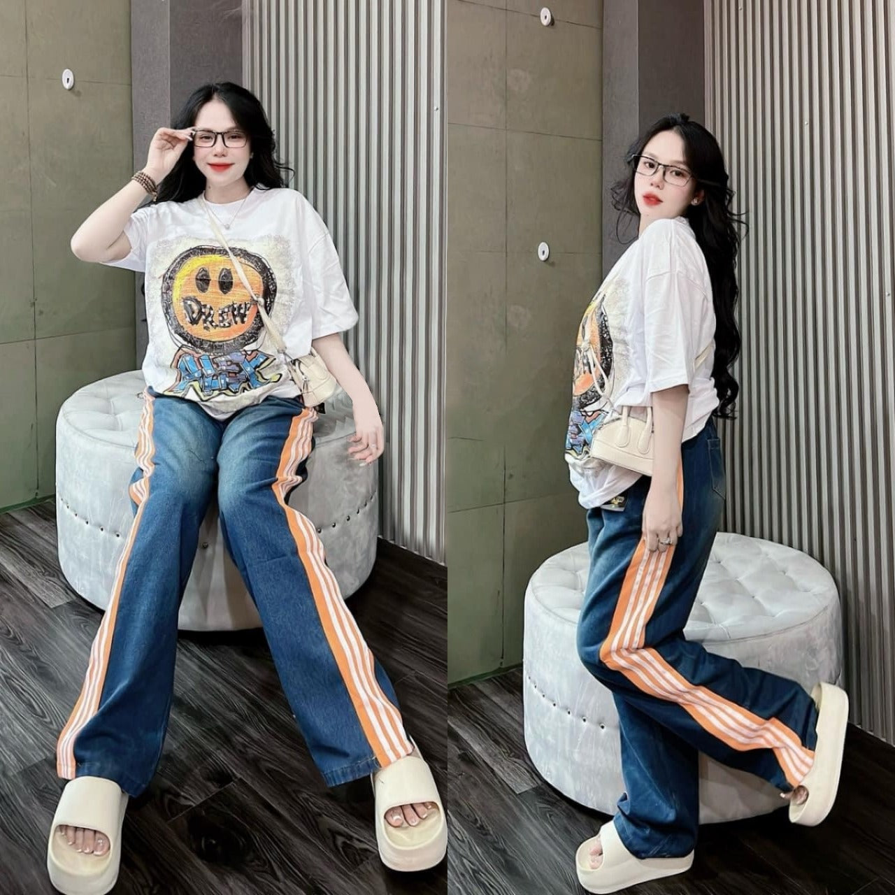 Summer Graphics Printed Fashion T-shirt & Wide Leg Pants for Women