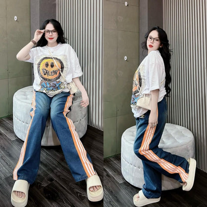 Summer Graphics Printed Fashion T-shirt & Wide Leg Pants for Women