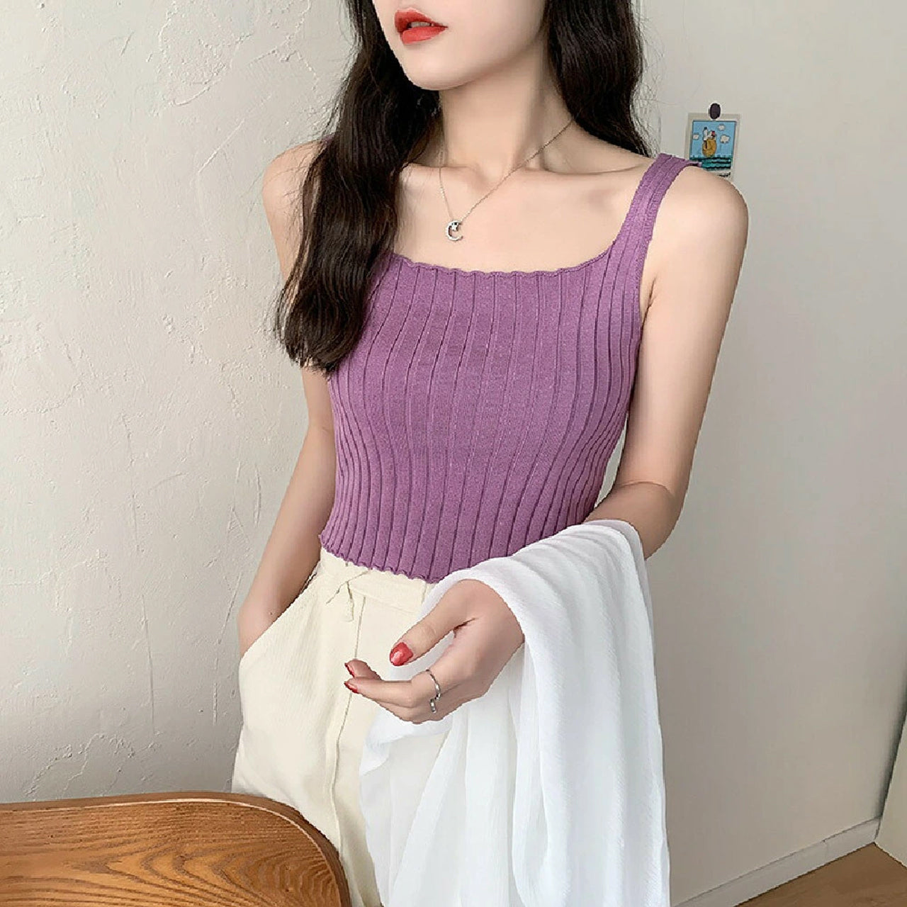 Solid Color Square Neck Sleeveless Crop Top for Women