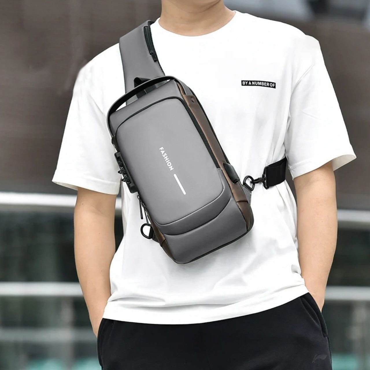 Anti theft Style Chest Color Block Crossbody Bag for Men