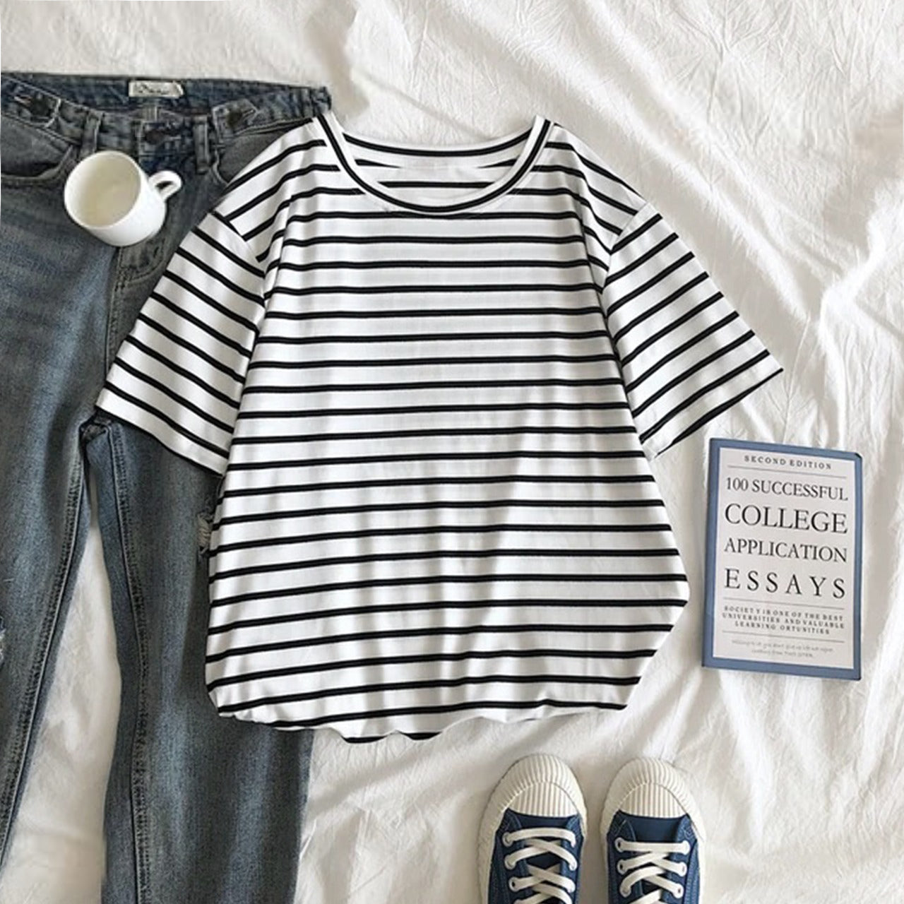 New Style Striped Fashion Round Neck T-Shirt for Women