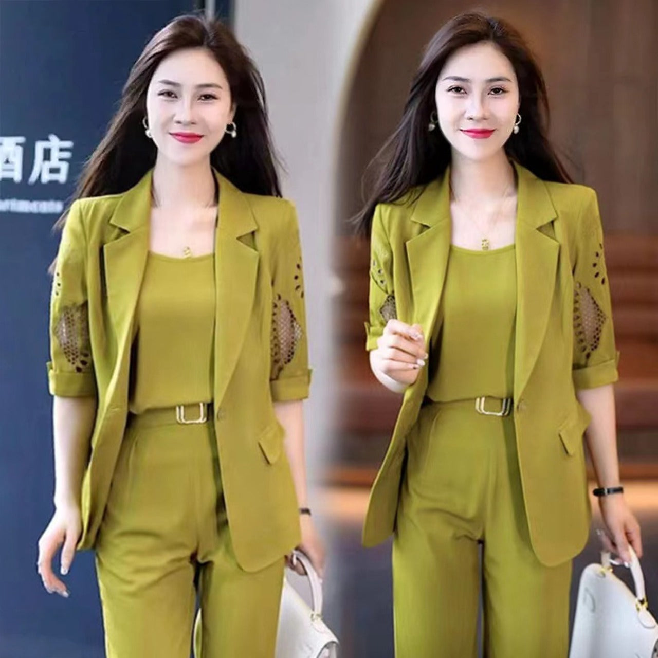 Solid Color Business Class Style Suit Set For Ladies