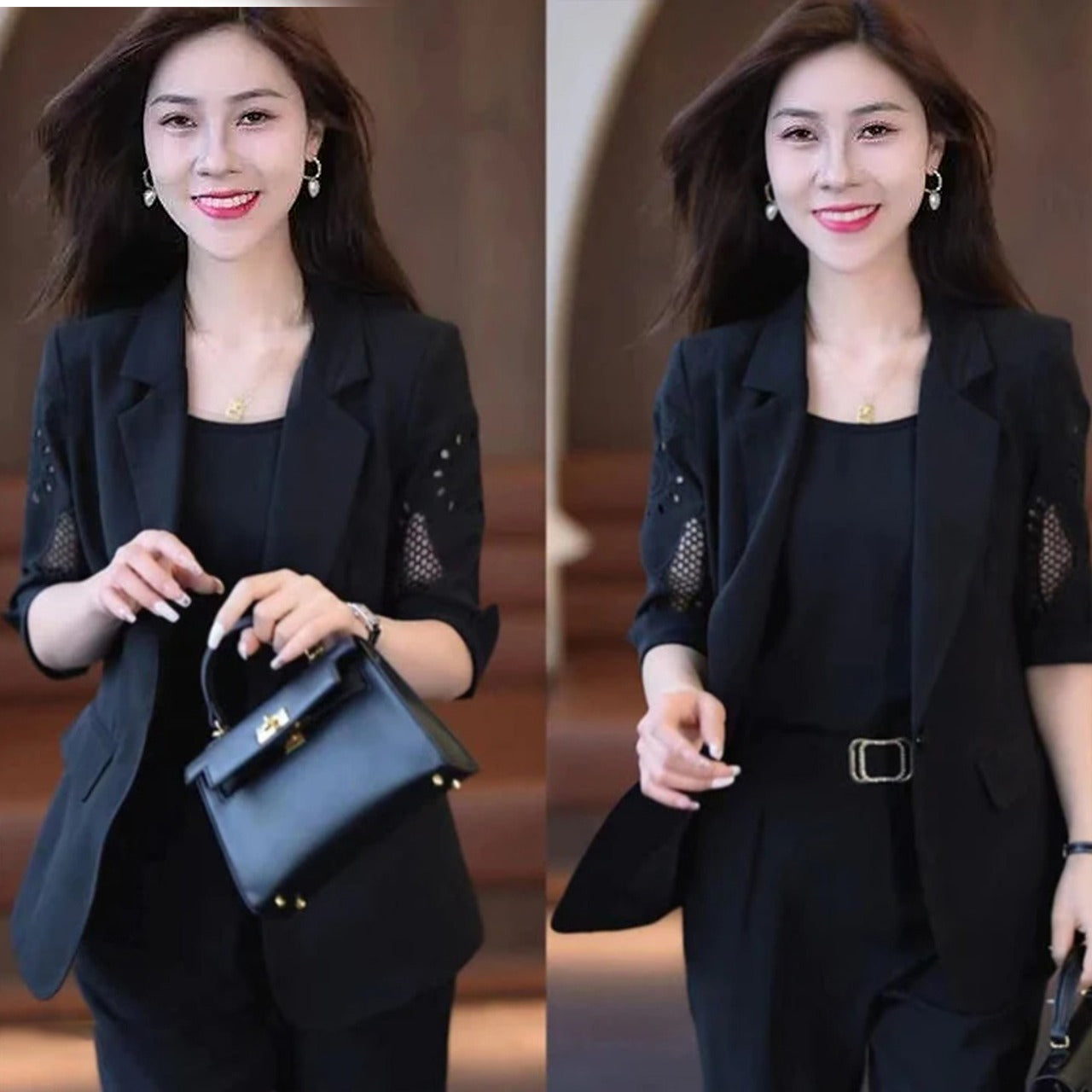 Solid Color Business Class Style Suit Set For Ladies