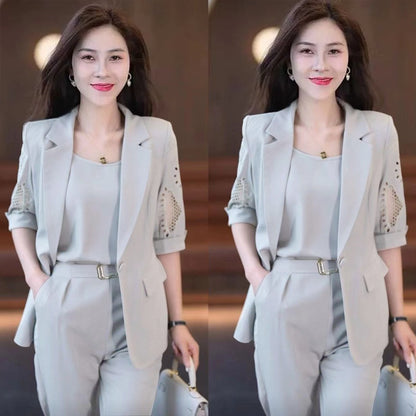 Solid Color Business Class Style Suit Set For Ladies