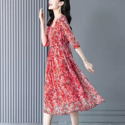 New Floral Pattern Casual A Line Dress for Women
