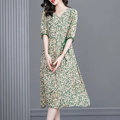 New Floral Pattern Casual A Line Dress for Women