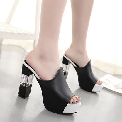 New Wedge Block Heel Dual Color Fashion Party Sandals for Women