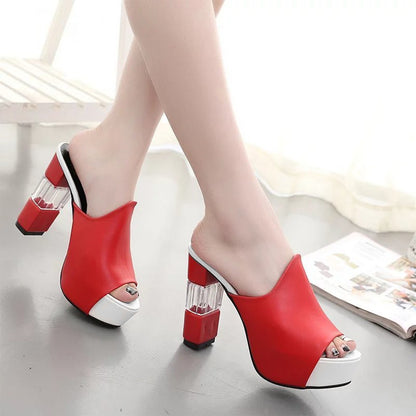 New Wedge Block Heel Dual Color Fashion Party Sandals for Women