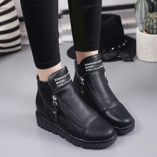 Trendy Fashion Solid Color Leather Boots for Ladies