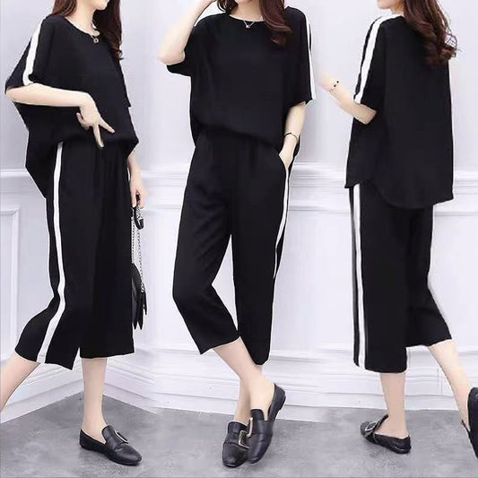 Sports Casual Fashion Short Sleeve Round Neck Top & Pant for Girls