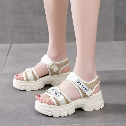 Chunky Style Double Band Wedge Heel Sandals for Women