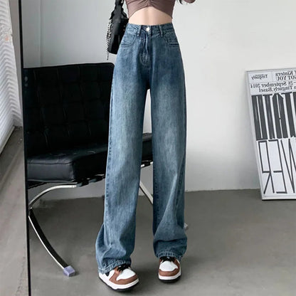 Solid Color Spring Summer Style Wide Leg Jeans Pant for Women