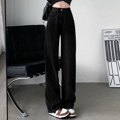 Solid Color Spring Summer Style Wide Leg Jeans Pant for Women