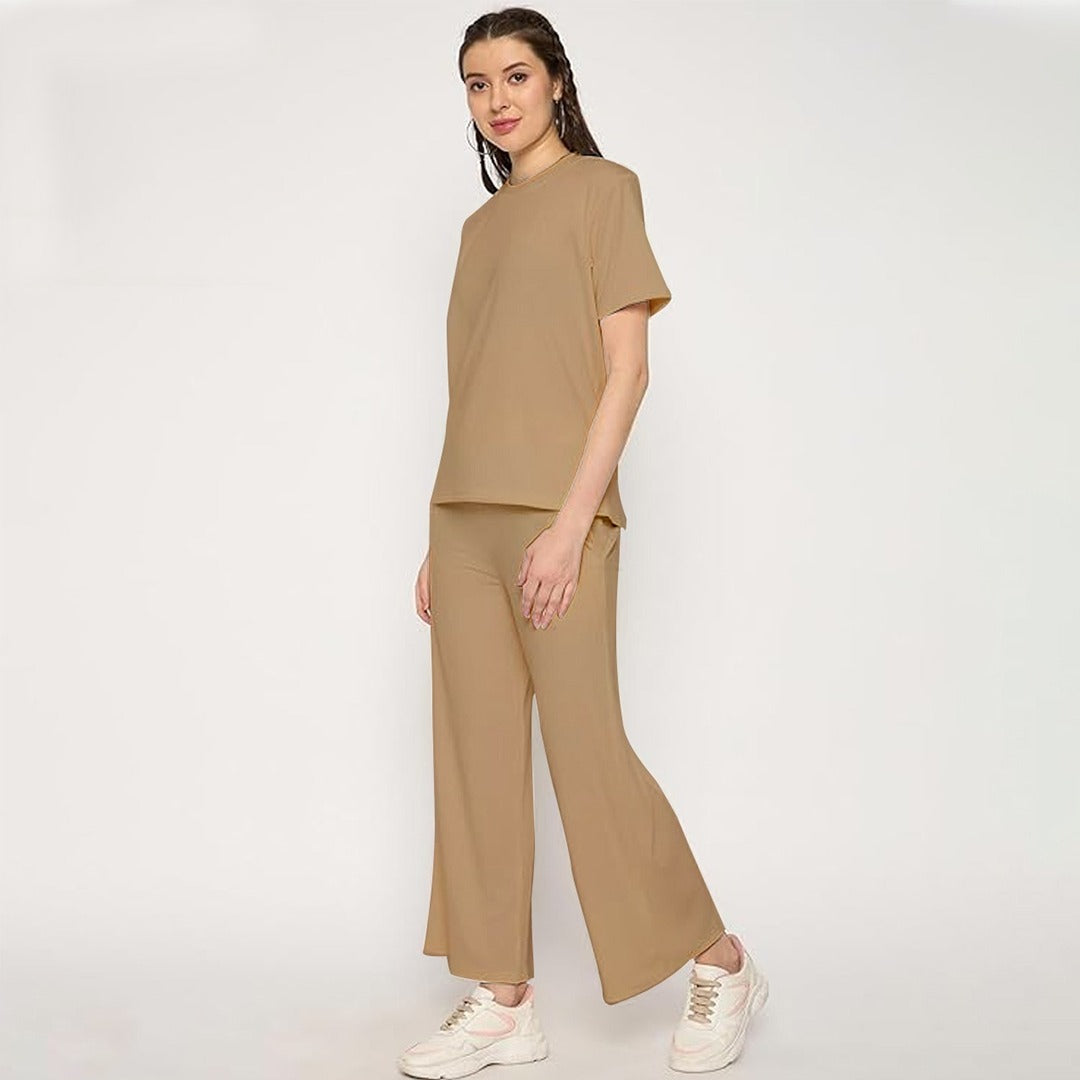 Solid Color Oversized Summer Short Sleeve T- Shirt & Pant for Women