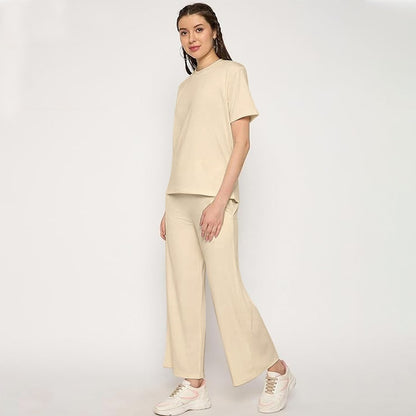 Solid Color Oversized Summer Short Sleeve T- Shirt & Pant for Women